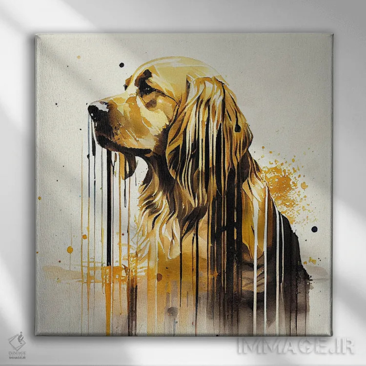 تابلو سگ گلدن رتریور آبرنگی اثر استودیو کروماتیک فیوژن - نمای روبهرو روی دیوار