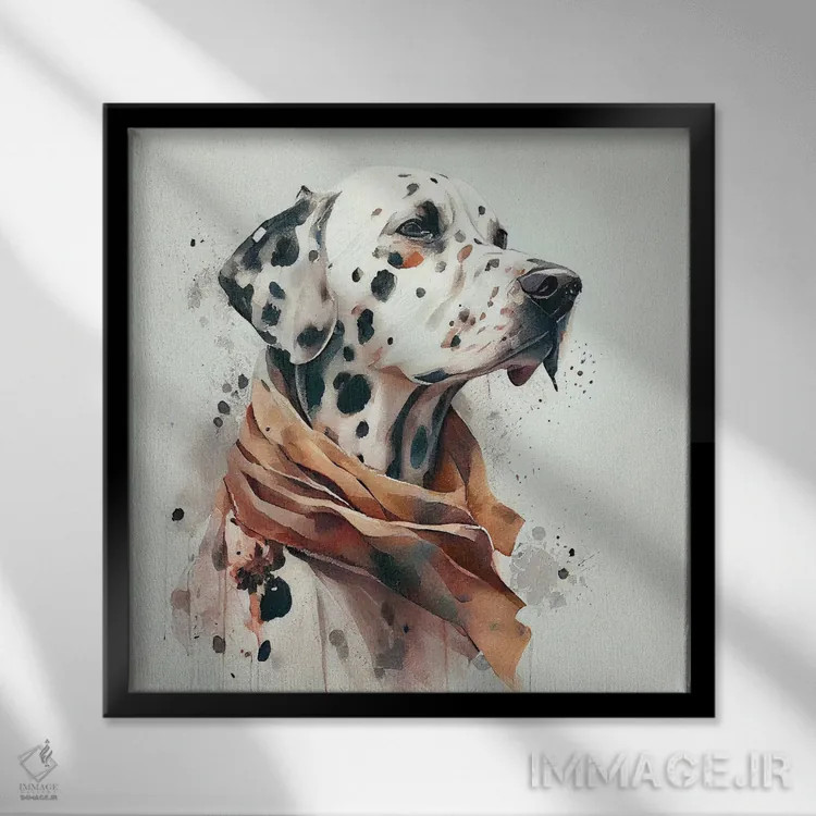 تابلو سگ دالماتین آبرنگی اثر استودیو کروماتیک فیوژن - نمای قابدار مشکی