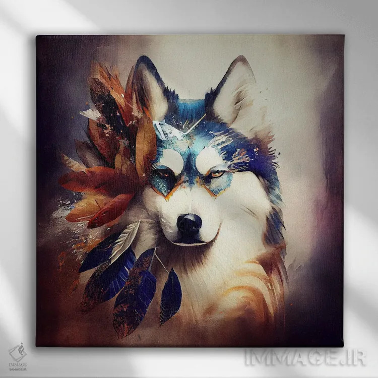 تابلو سگ هاسکی سیبریایی آبرنگی دوم اثر استودیو کروماتیک فیوژن - نمای روبهرو روی دیوار