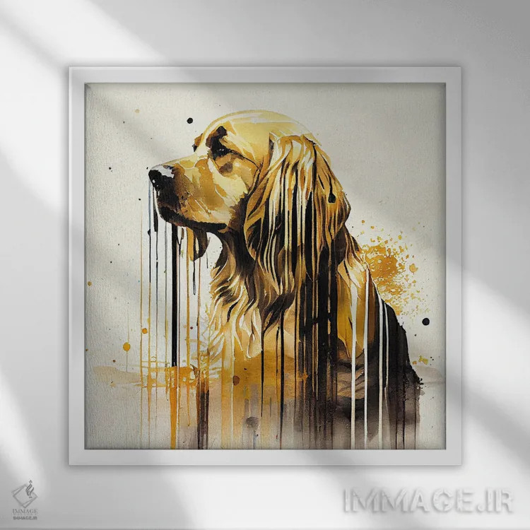 تابلو سگ گلدن رتریور آبرنگی اثر استودیو کروماتیک فیوژن - نمای قابدار سفید