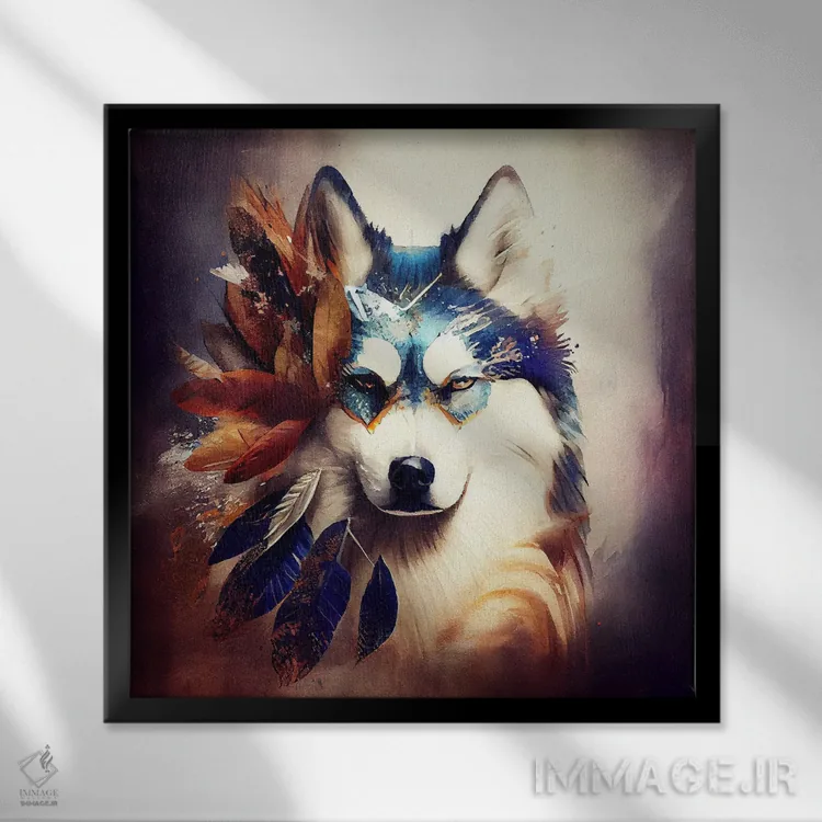 تابلو سگ هاسکی سیبریایی آبرنگی دوم اثر استودیو کروماتیک فیوژن - نمای قابدار مشکی