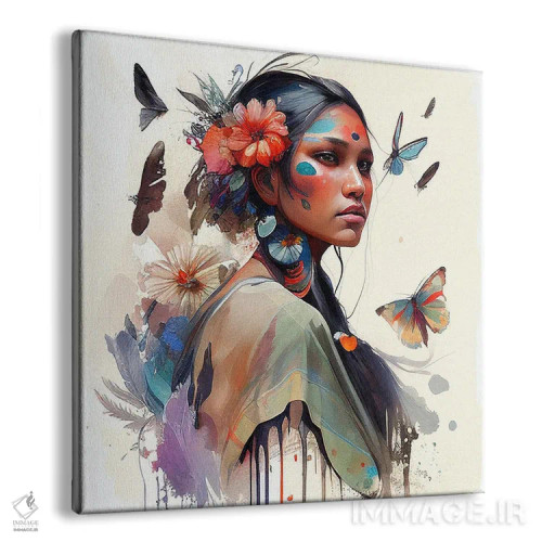 تابلو زن سرخپوست هندی با گلهای آبرنگی سوم اثر استودیو کروماتیک فیوژن - نمای پرسپکتیو محصول