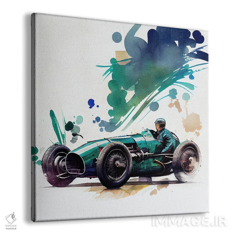 تابلو ماشین مسابقهای کلاسیک آبرنگی چهارم اثر استودیو کروماتیک فیوژن - نمای پرسپکتیو محصول