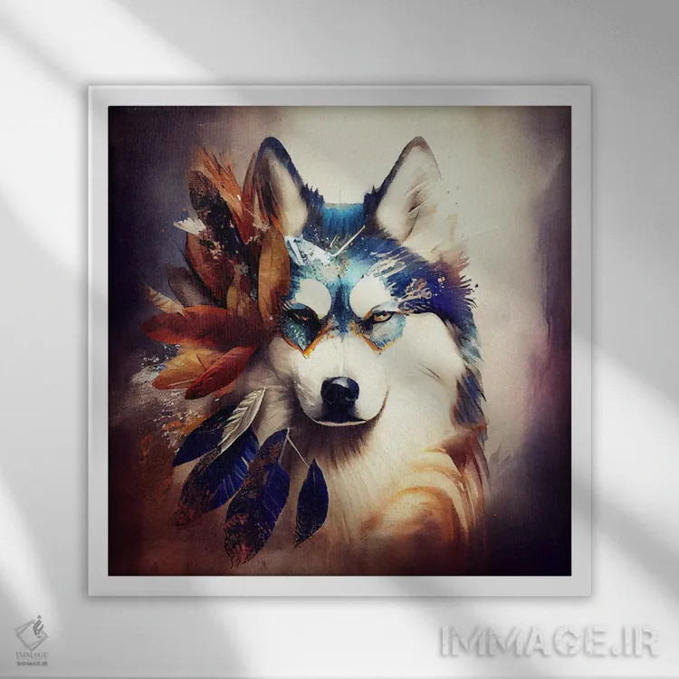 تابلو سگ هاسکی سیبریایی آبرنگی دوم اثر استودیو کروماتیک فیوژن - نمای قابدار سفید