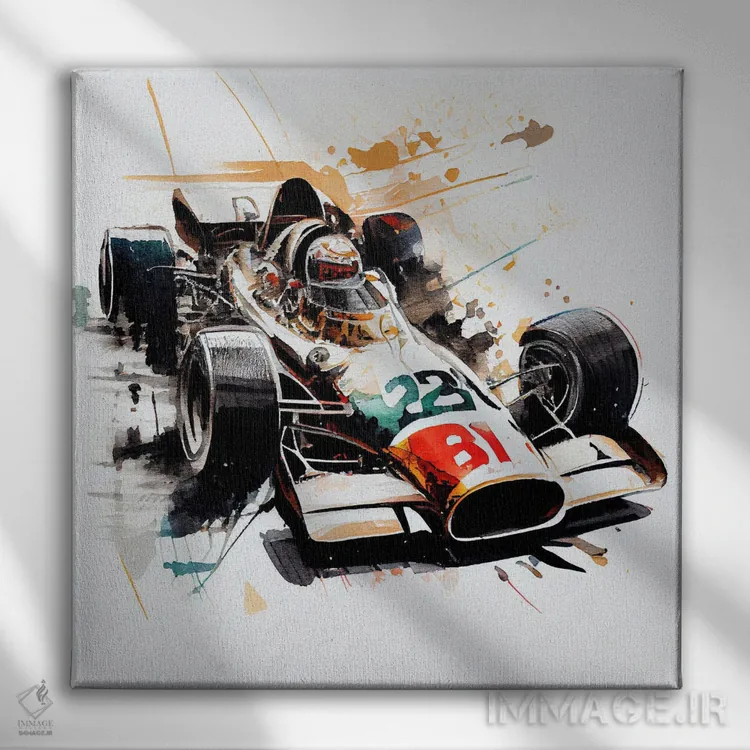 تابلو ماشین مسابقهای کلاسیک آبرنگی دوم اثر استودیو کروماتیک فیوژن - نمای روبهرو روی دیوار