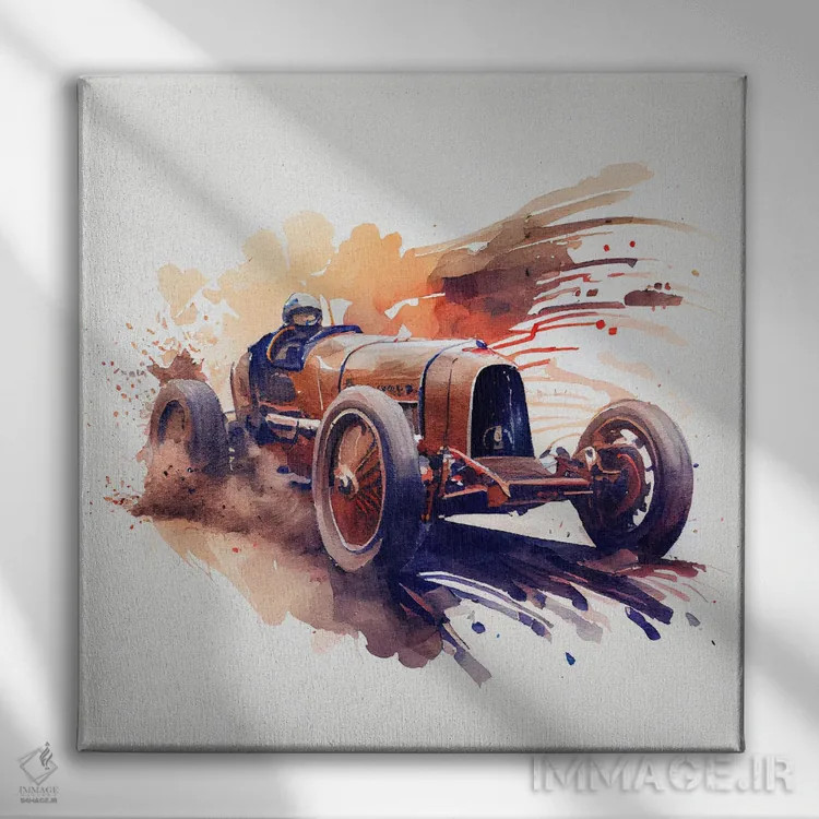 تابلو ماشین مسابقهای کلاسیک آبرنگی سوم اثر استودیو کروماتیک فیوژن - نمای روبهرو روی دیوار