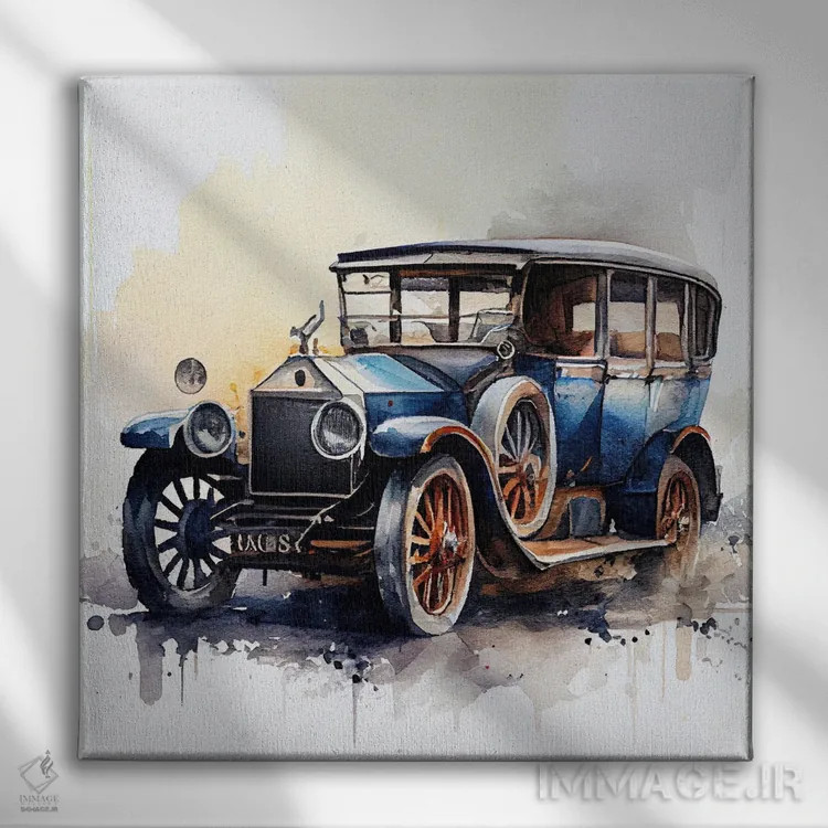 تابلو ماشین کلاسیک آبرنگی چهارم اثر استودیو کروماتیک فیوژن - نمای روبهرو روی دیوار