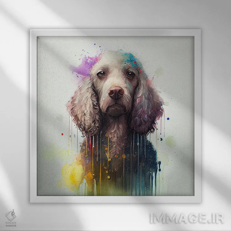 تابلو سگ پودل آبرنگی اثر استودیو کروماتیک فیوژن - نمای قابدار سفید