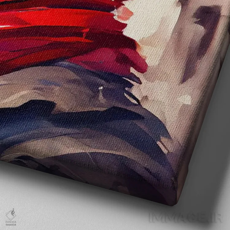 تابلو شنل قرمزی مدرن اثر استودیو کروماتیک فیوژن - نمای نزدیک بافت بوم