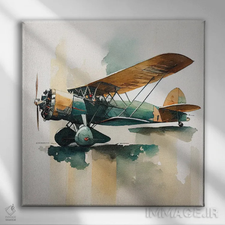 تابلو هواپیمای کلاسیک آبرنگی پنجم اثر استودیو کروماتیک فیوژن - نمای روبهرو روی دیوار