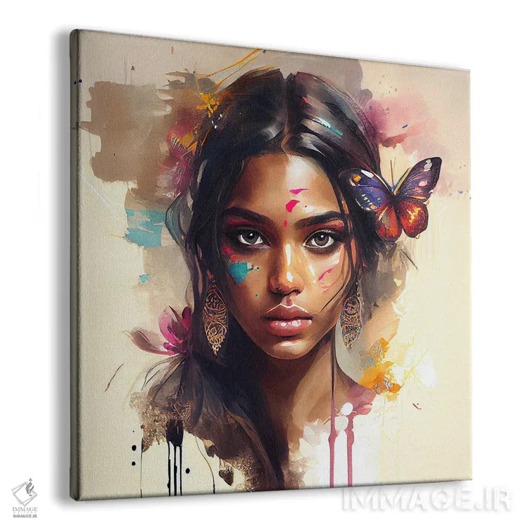 تابلو زن هندو آبرنگی یکم اثر استودیو کروماتیک فیوژن - نمای پرسپکتیو محصول