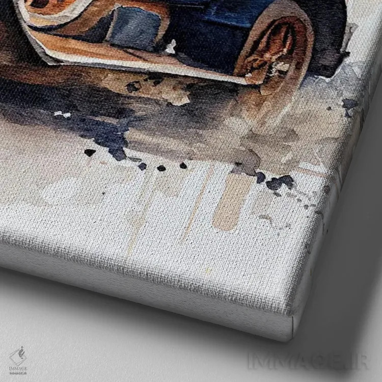 تابلو ماشین کلاسیک آبرنگی چهارم اثر استودیو کروماتیک فیوژن - نمای نزدیک بافت بوم