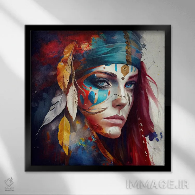 تابلو زن جنگجوی قدرتمند نهم اثر استودیو کروماتیک فیوژن - نمای قابدار مشکی