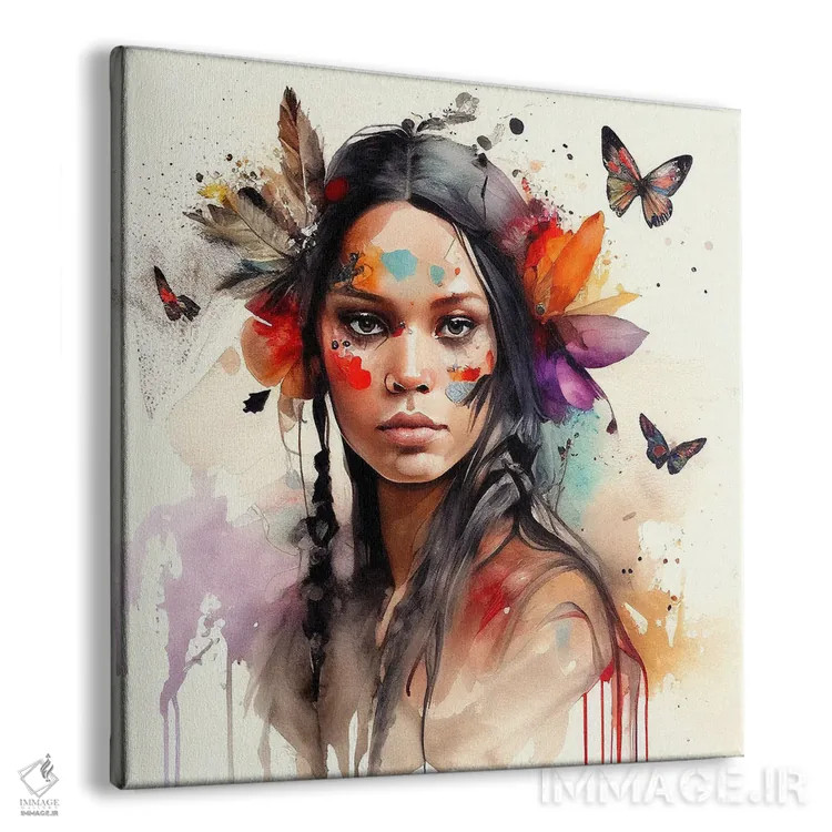 تابلو زن سرخپوست هندی با گلهای آبرنگی ششم اثر استودیو کروماتیک فیوژن - نمای پرسپکتیو محصول