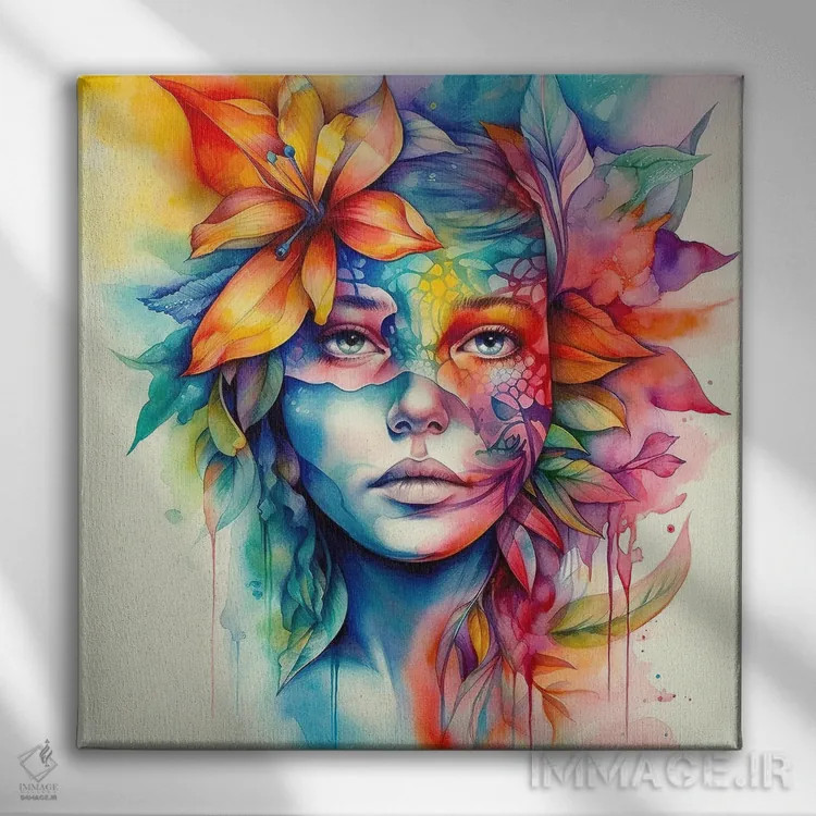 تابلو زن گرمسیری آبرنگی بیستم اثر استودیو کروماتیک فیوژن - نمای روبهرو روی دیوار