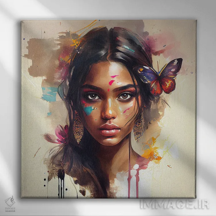 تابلو زن هندو آبرنگی یکم اثر استودیو کروماتیک فیوژن - نمای روبهرو روی دیوار