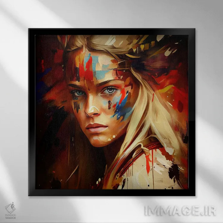 تابلو زن جنگجوی قدرتمند هفتم اثر استودیو کروماتیک فیوژن - نمای قابدار مشکی