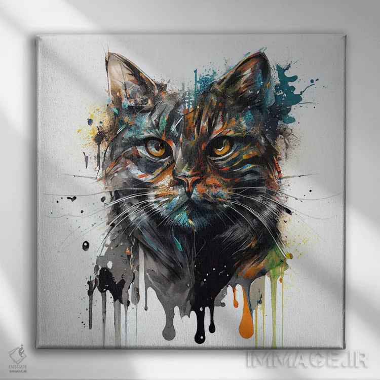 تابلو گربه آبرنگی یکم اثر استودیو کروماتیک فیوژن - نمای روبهرو روی دیوار
