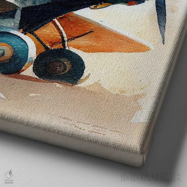 تابلو هواپیمای کلاسیک آبرنگی یکم اثر استودیو کروماتیک فیوژن - نمای نزدیک بافت بوم