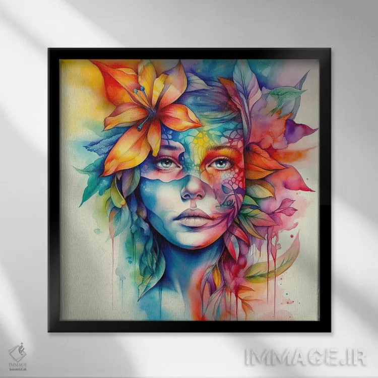 تابلو زن گرمسیری آبرنگی بیستم اثر استودیو کروماتیک فیوژن - نمای قابدار مشکی