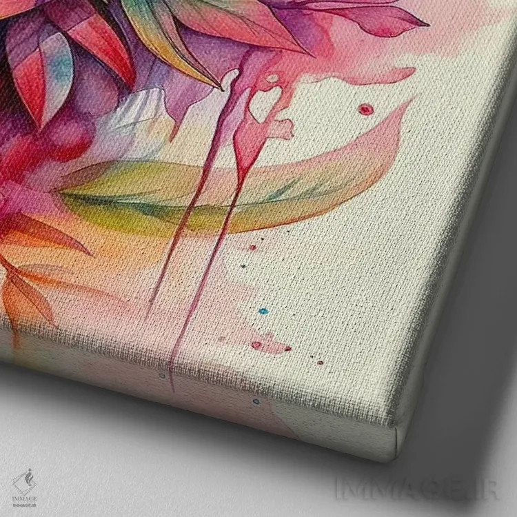 تابلو زن گرمسیری آبرنگی بیستم اثر استودیو کروماتیک فیوژن - نمای نزدیک بافت بوم
