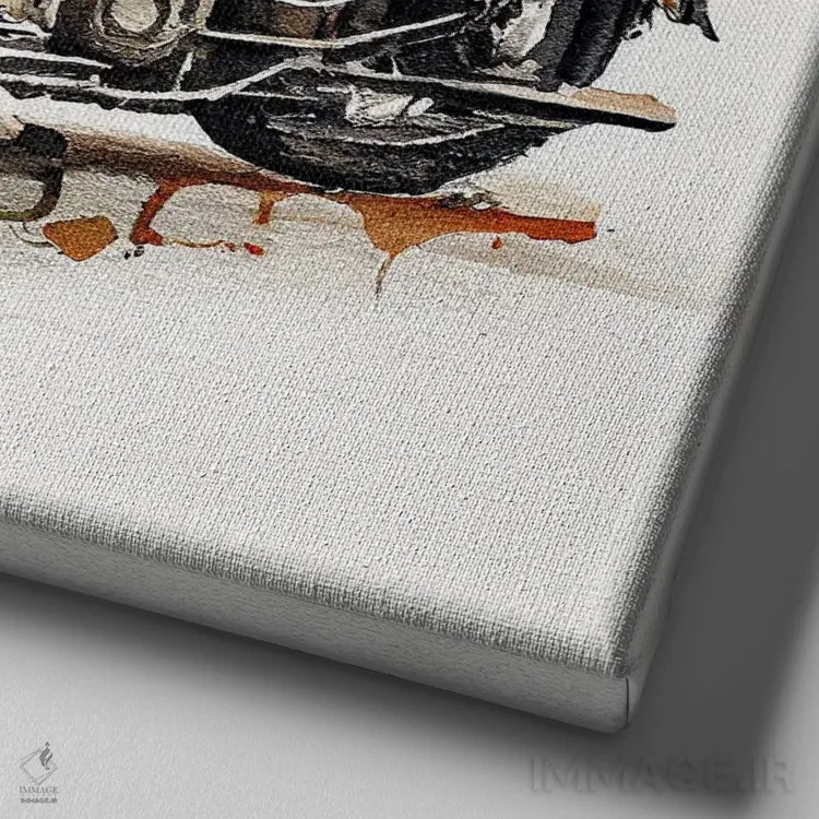 تابلو موتورسیکلت کلاسیک آبرنگی یکم اثر استودیو کروماتیک فیوژن - نمای نزدیک بافت بوم