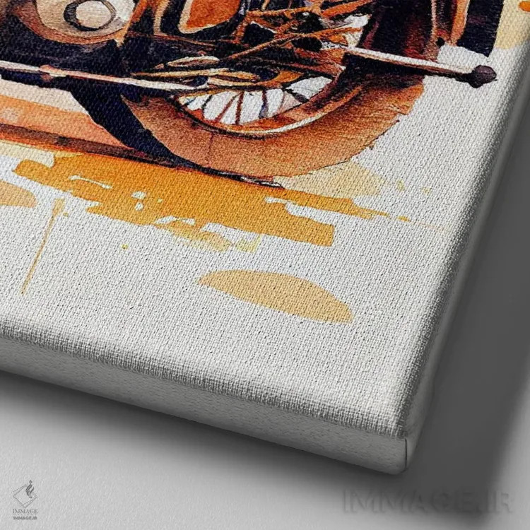 تابلو موتورسیکلت کلاسیک آبرنگی چهارم اثر استودیو کروماتیک فیوژن - نمای نزدیک بافت بوم