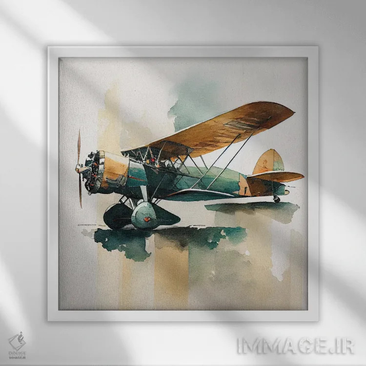تابلو هواپیمای کلاسیک آبرنگی پنجم اثر استودیو کروماتیک فیوژن - نمای قابدار سفید