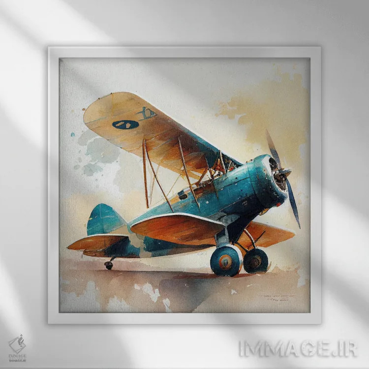 تابلو هواپیمای کلاسیک آبرنگی یکم اثر استودیو کروماتیک فیوژن - نمای قابدار سفید