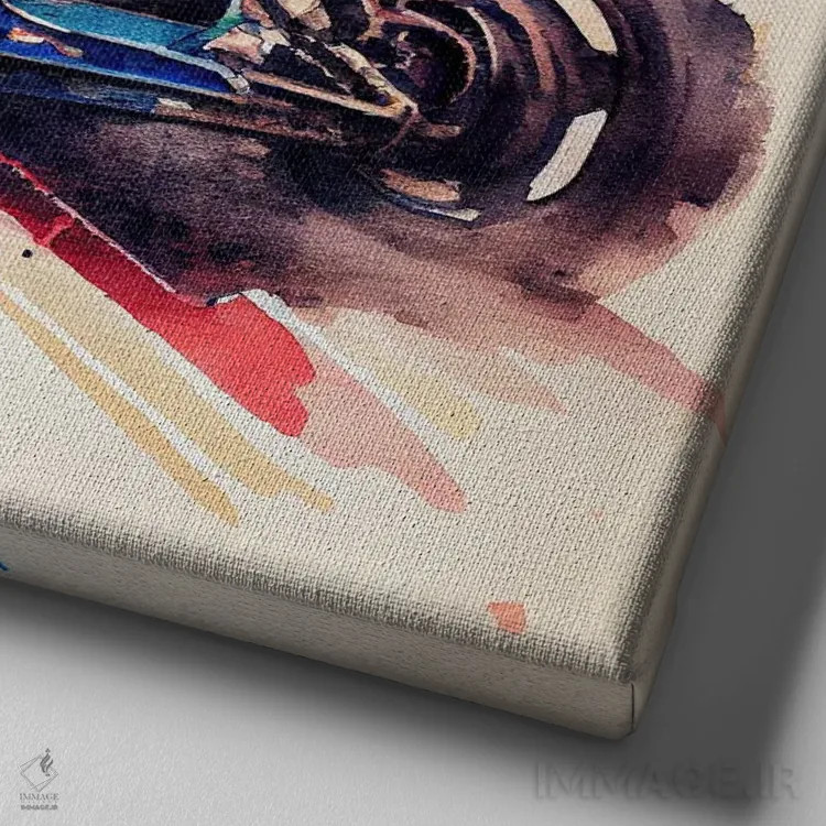 تابلو ماشین مسابقهای کلاسیک آبرنگی پنجم اثر استودیو کروماتیک فیوژن - نمای نزدیک بافت بوم