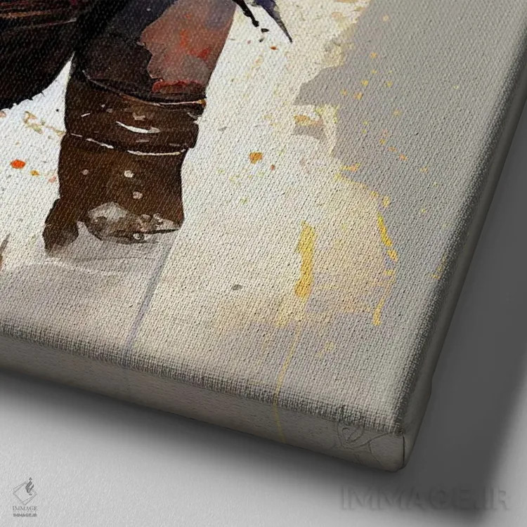 تابلو زن جنگجوی قدرتمند از پشت یکم اثر استودیو کروماتیک فیوژن - نمای نزدیک بافت بوم