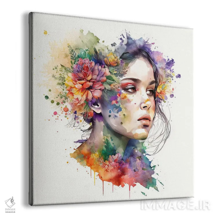 تابلو زن با گلهای آبرنگی یکم اثر استودیو کروماتیک فیوژن - نمای پرسپکتیو محصول