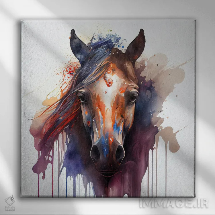 تابلو اسب آبرنگی یکم اثر استودیو کروماتیک فیوژن - نمای روبهرو روی دیوار
