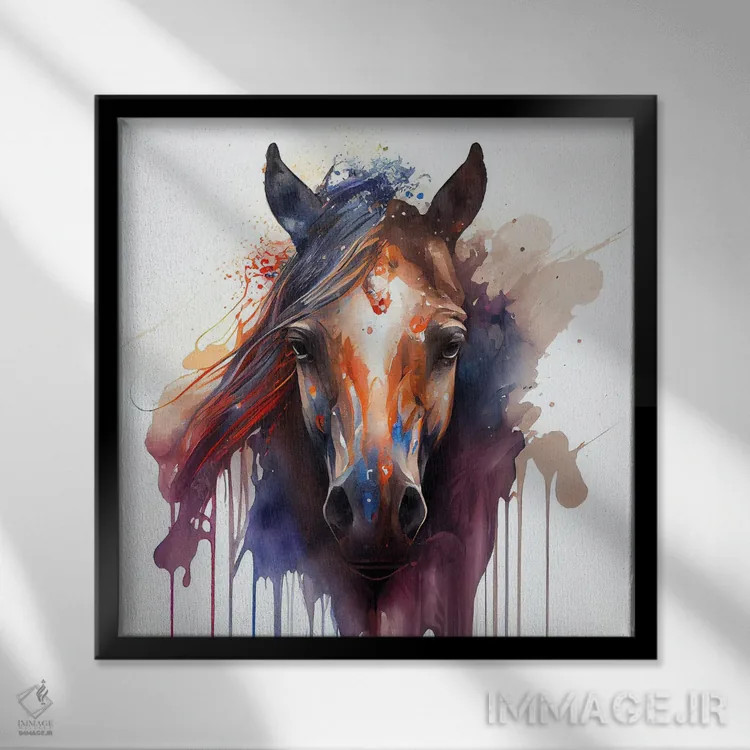 تابلو اسب آبرنگی یکم اثر استودیو کروماتیک فیوژن - نمای قابدار مشکی
