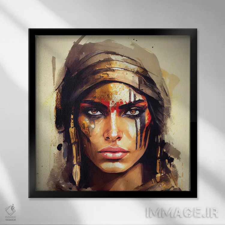 تابلو زن مبارز مصری قدرتمند چهارم اثر استودیو کروماتیک فیوژن - نمای قابدار مشکی
