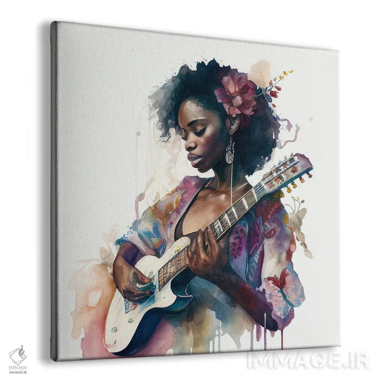 تابلو زن نوازنده آبرنگی دوم اثر استودیو کروماتیک فیوژن - نمای پرسپکتیو محصول