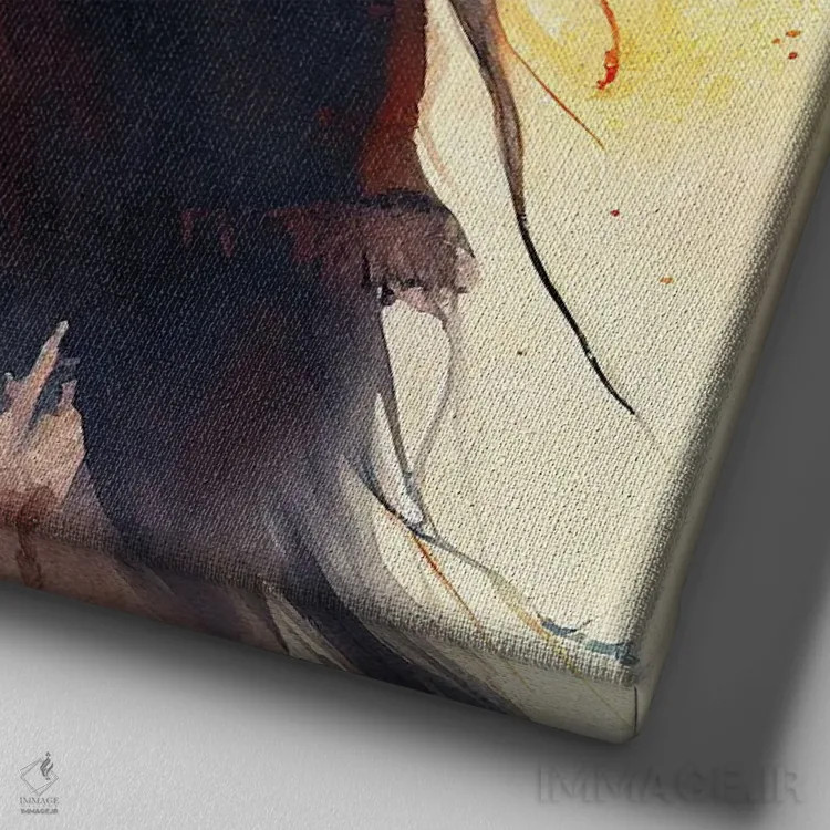 تابلو زن جنگجوی قدرتمند از پشت دوم اثر استودیو کروماتیک فیوژن - نمای نزدیک بافت بوم