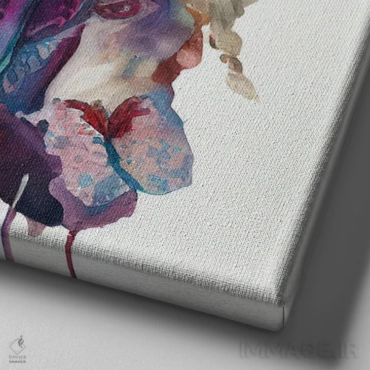 تابلو زن نوازنده آبرنگی دوم اثر استودیو کروماتیک فیوژن - نمای نزدیک بافت بوم