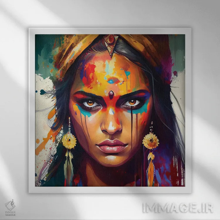 تابلو زن هندو قدرتمند یکم اثر استودیو کروماتیک فیوژن - نمای قابدار سفید