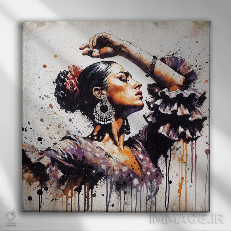 تابلو رقاص فلامنکو آبرنگی یکم اثر استودیو کروماتیک فیوژن - نمای روبهرو روی دیوار