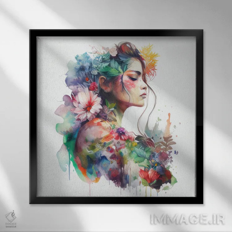 تابلو زن گرمسیری آبرنگی چهارم اثر استودیو کروماتیک فیوژن - نمای قابدار مشکی