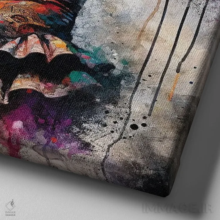 تابلو رقاص فلامنکو آبرنگی چهارم اثر استودیو کروماتیک فیوژن - نمای نزدیک بافت بوم