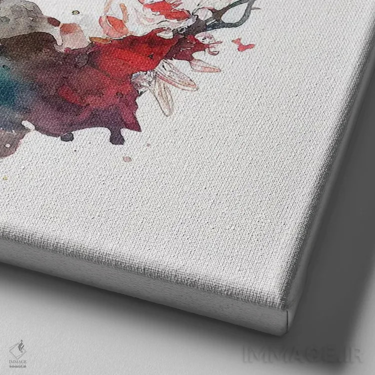 تابلو زن با گلهای آبرنگی نهم اثر استودیو کروماتیک فیوژن - نمای نزدیک بافت بوم