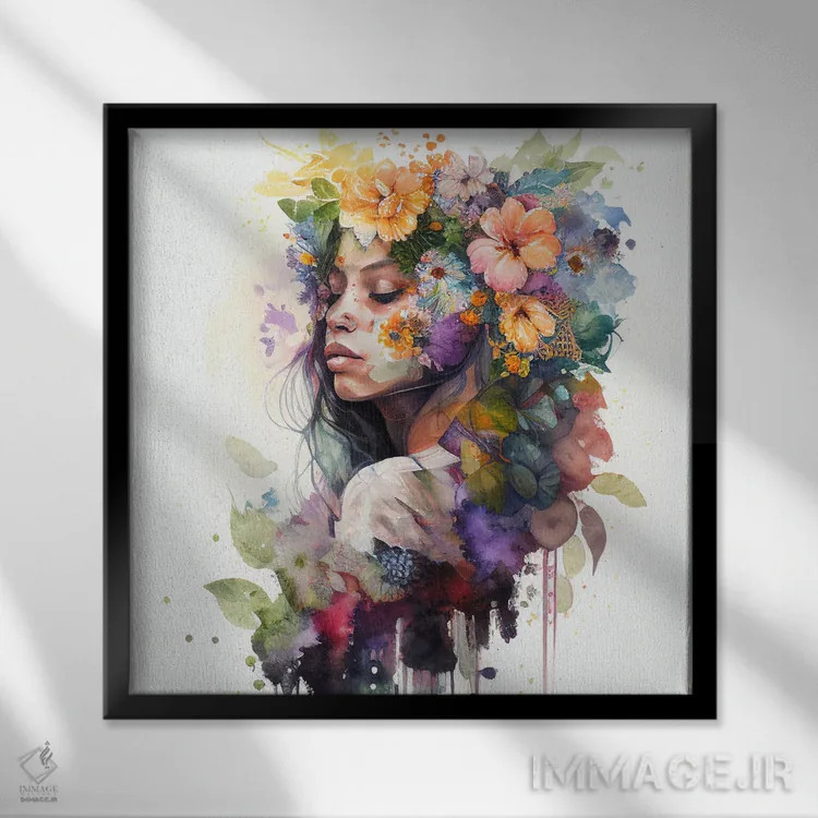 تابلو زن استوایی آبرنگی VI اثر استودیو کروماتیک فیوژن - نمای قابدار مشکی