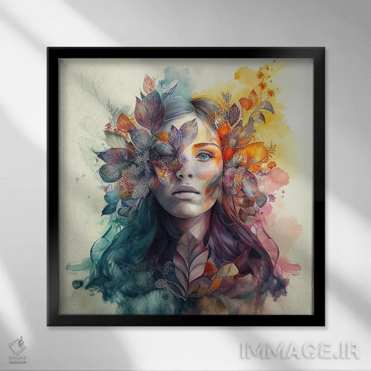 تابلو زن استوایی آبرنگی III اثر استودیو کروماتیک فیوژن - نمای قابدار مشکی