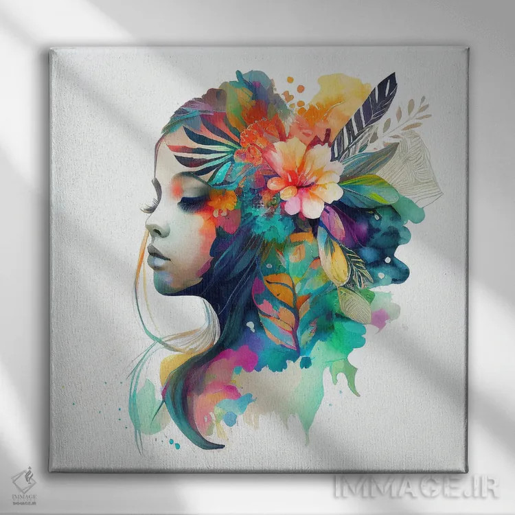 تابلو زن استوایی آبرنگی XIV اثر استودیو کروماتیک فیوژن - نمای روبهرو روی دیوار
