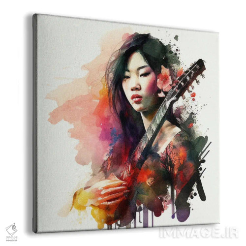 تابلو زن نوازنده آبرنگی I اثر استودیو کروماتیک فیوژن - نمای پرسپکتیو محصول