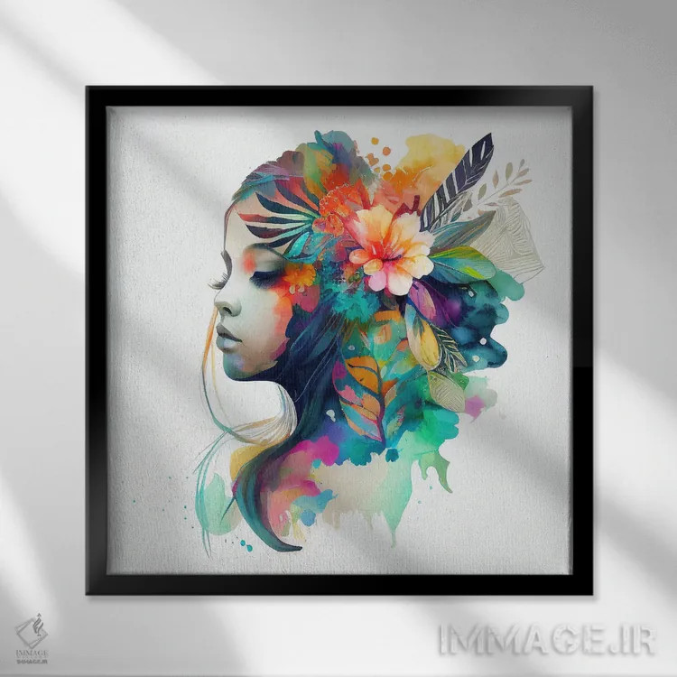 تابلو زن استوایی آبرنگی XIV اثر استودیو کروماتیک فیوژن - نمای قابدار مشکی