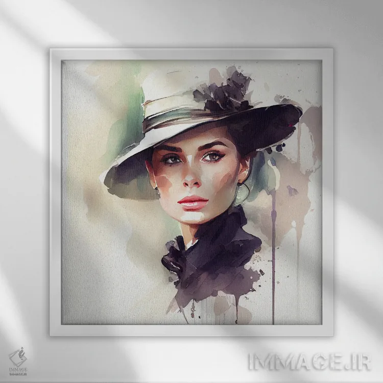 تابلو زن شیکپوش آبرنگی I اثر استودیو کروماتیک فیوژن - نمای قابدار سفید