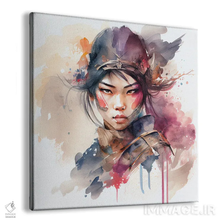 تابلو زن جنگجوی آسیایی آبرنگی III اثر استودیو کروماتیک فیوژن - نمای پرسپکتیو محصول